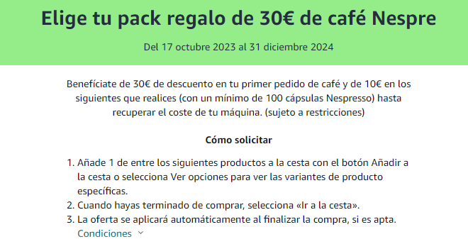Promoción Nespresso en Amazon